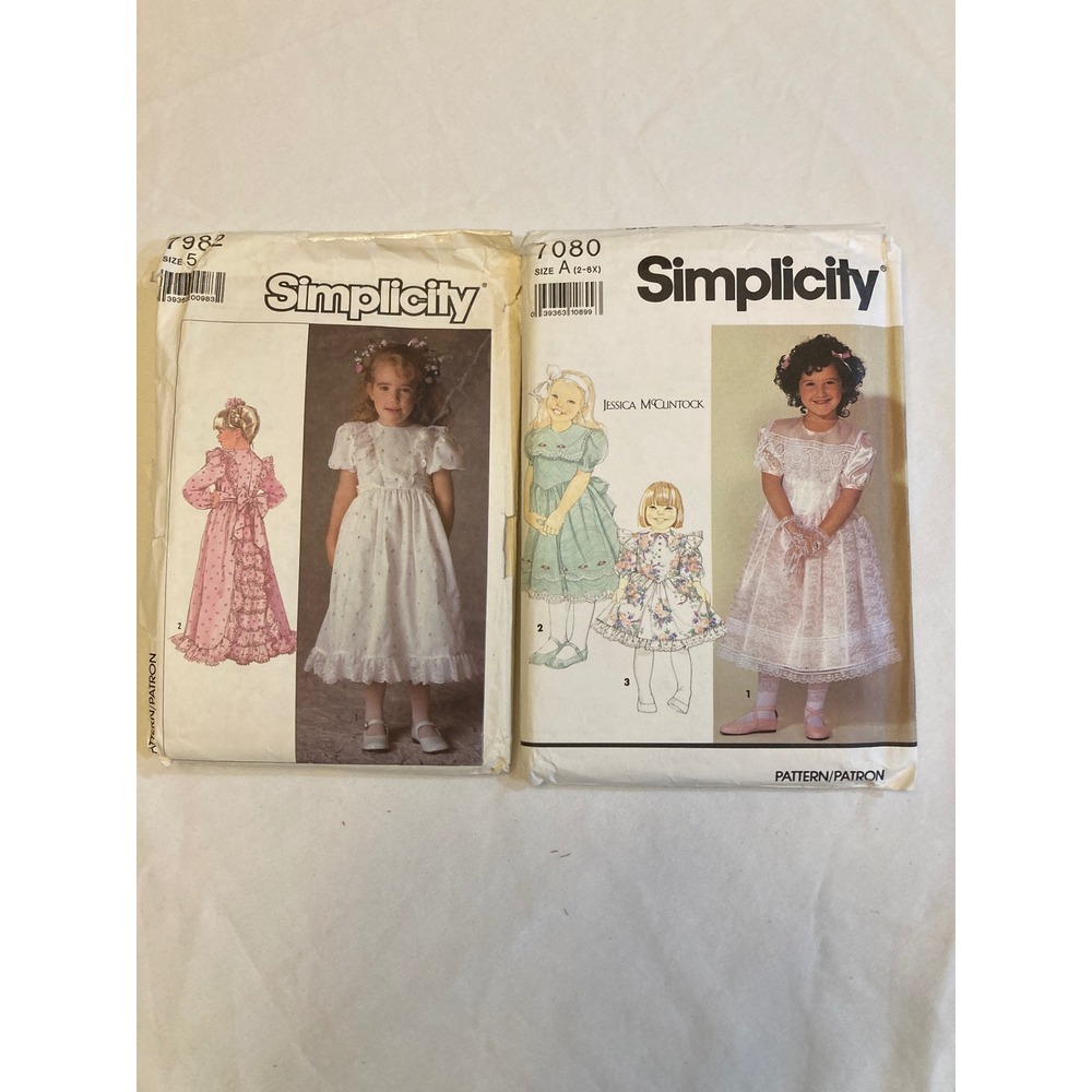 Simplicity Vintage Sewing Patterns Lot 7080 7982 Girls Dress Jessica McClintock